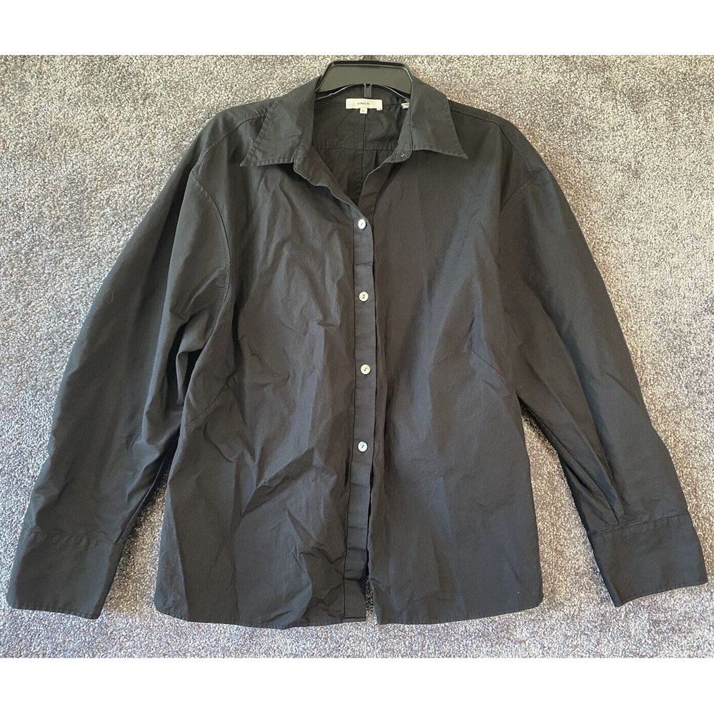 Vince Womens Shirt Size XL Collared Long Sleeve Button Down Top Black Cinched